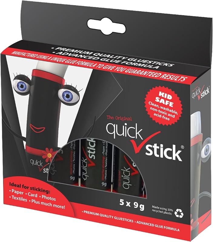 Glue Sticks Original Glue Sticks, Quality Adhesive Gluestick, Ideal Strong-Hold for Paper, Card, Textiles, Crafting Glue, Scrapbooking, Office & School Supplies (9g - Pack of 5)
