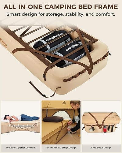 Miniatura 5 de KingCamp Base de cama de aire para campamento con almohadillas inflables ultraligeras para mochileros, marco de cama inflable individual alto para