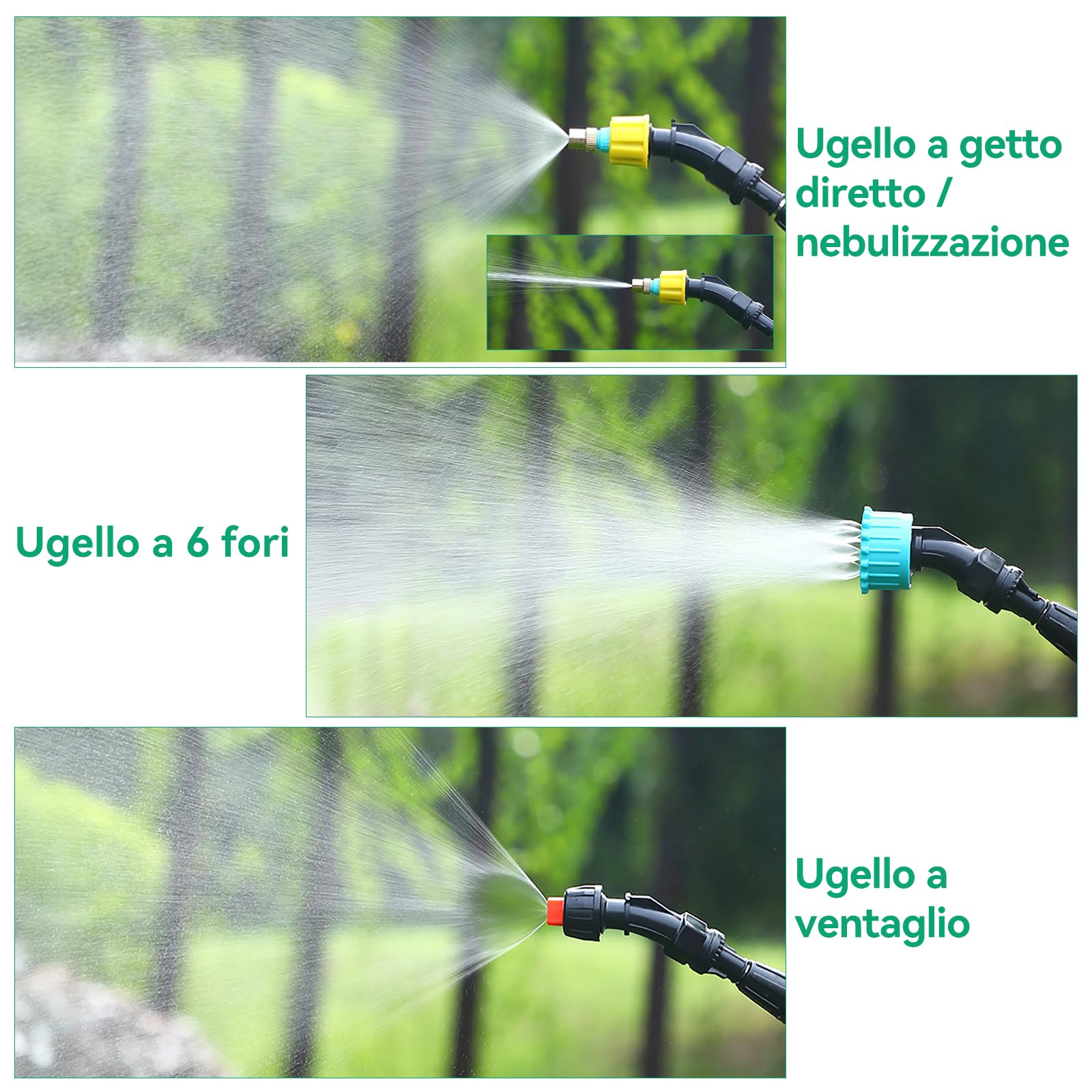 MANKIW Spruzzatore a pressione a batteria da 5 l, spruzzatore elettrico a pressione con 3 ugelli, a batteria USB, con asta telescopica e tracolla, spruzzatore elettrico da giardino per piante
