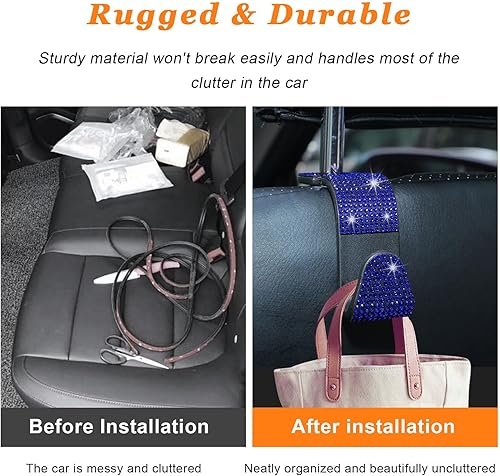Miniatura 5 de Ziciner 4 piezas de ganchos con brillantes para reposacabezas de asiento de auto, organizador de almacenamiento con cristales de rhinestone para el
