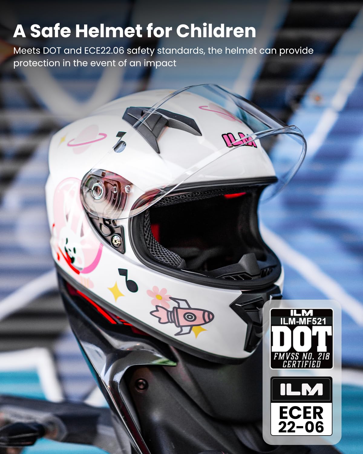 ILM Casco da Moto Integrale Bambino Full Face ECE Modello MF521