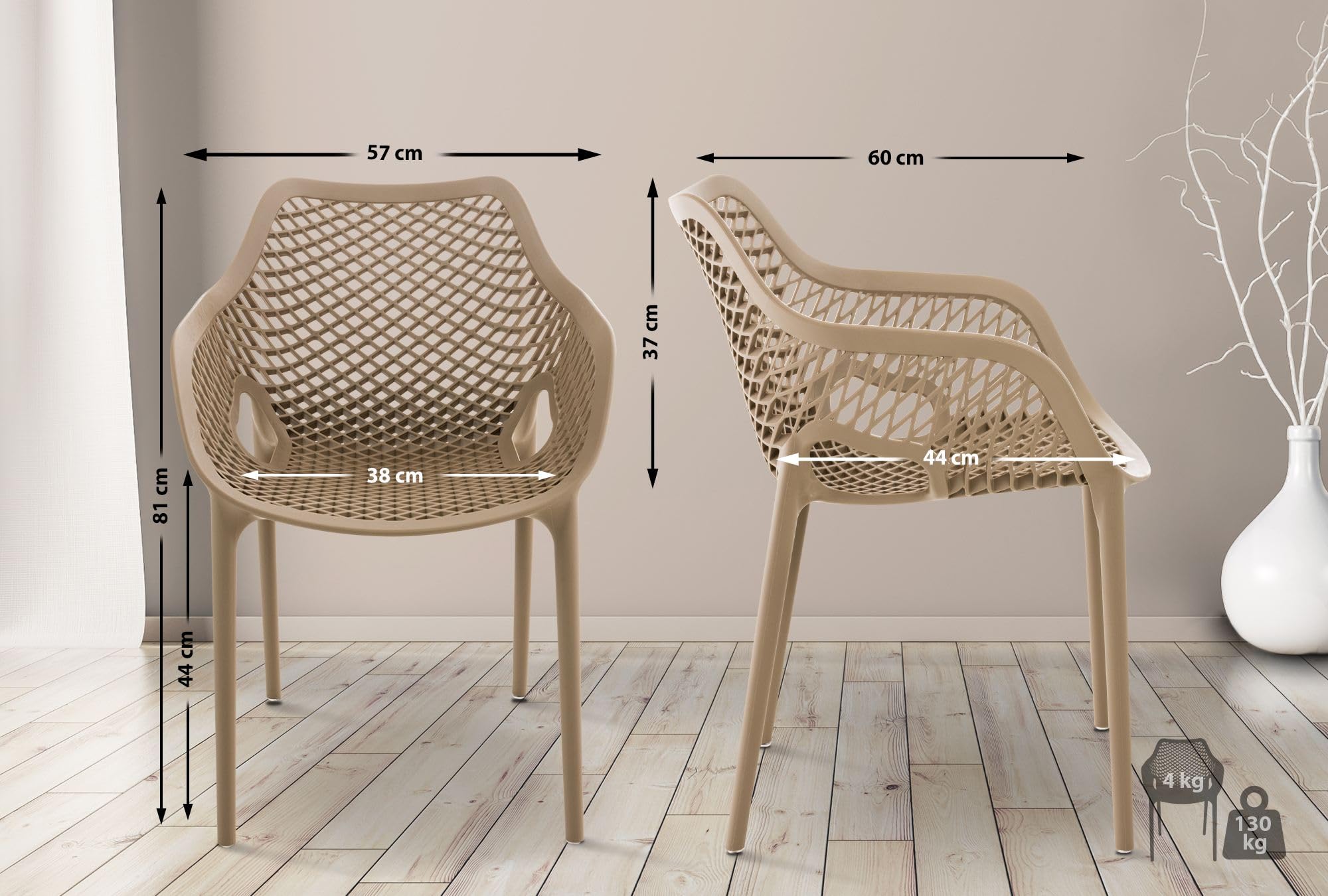 CLP Gartenstuhl/Terrassenstuhl, wetterfest, stapelbar, modernes Design, Kunststoff, Armlehnen, Rückenlehne Nicht verstellbar, Air XL, Farbe:Schlamm