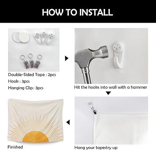 Miniatura 5 de OGILRE Tapiz bohemio dorado para colgar en la pared, diseño abstracto de amanecer y amanecer, para el hogar, dormitorio de niñas, 50 x 60 pulgadas
