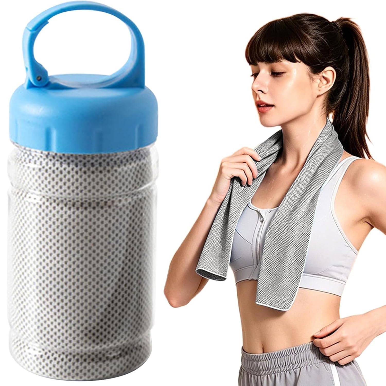Nuyiac Cooling Towels with Bottle, Ice Cooling Towel for Neck Face (Grey)
