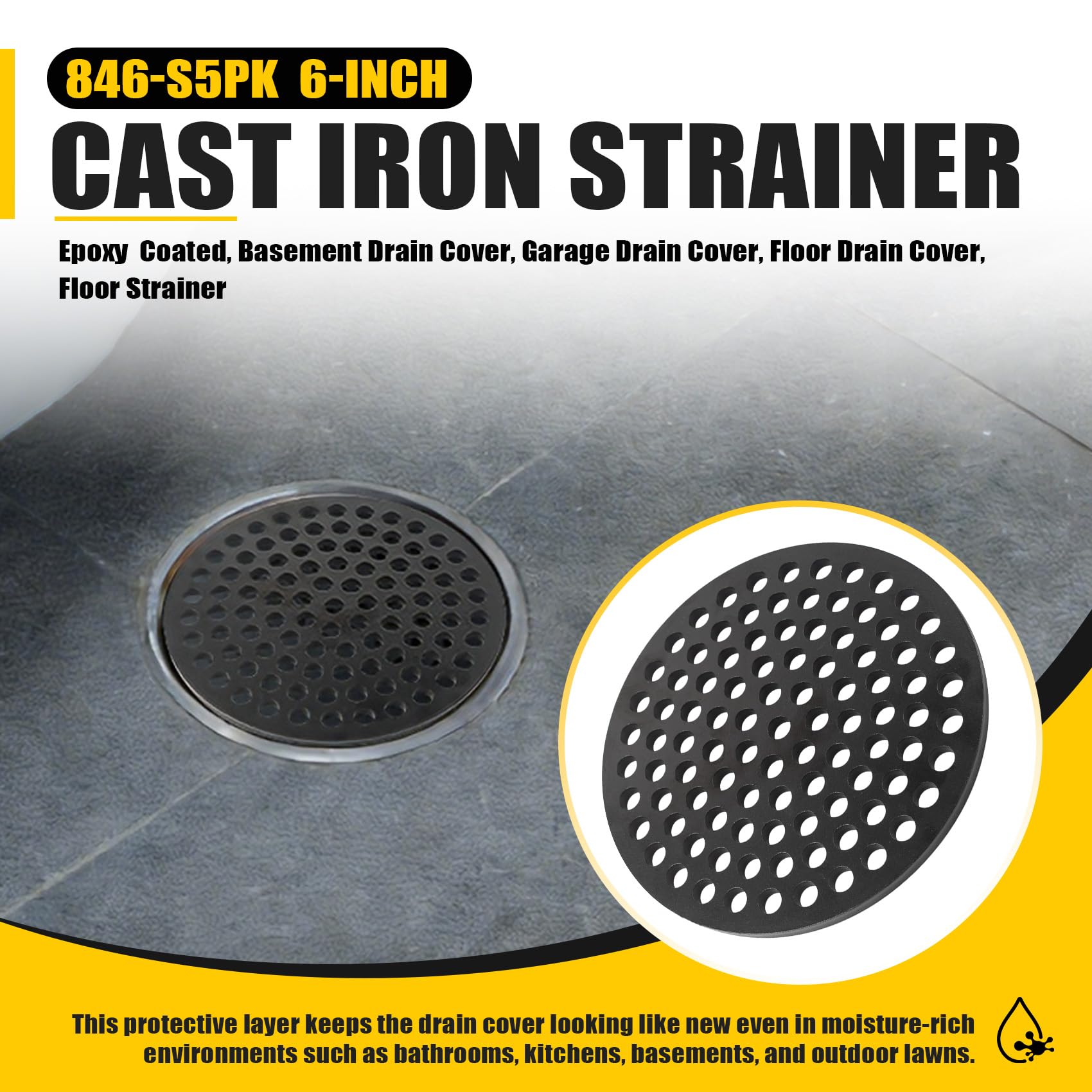 衛生日用品 sss6.5 846-S5PK 6-Inch Cast Iron Strainer,Epoxy Coated,Basement Drain