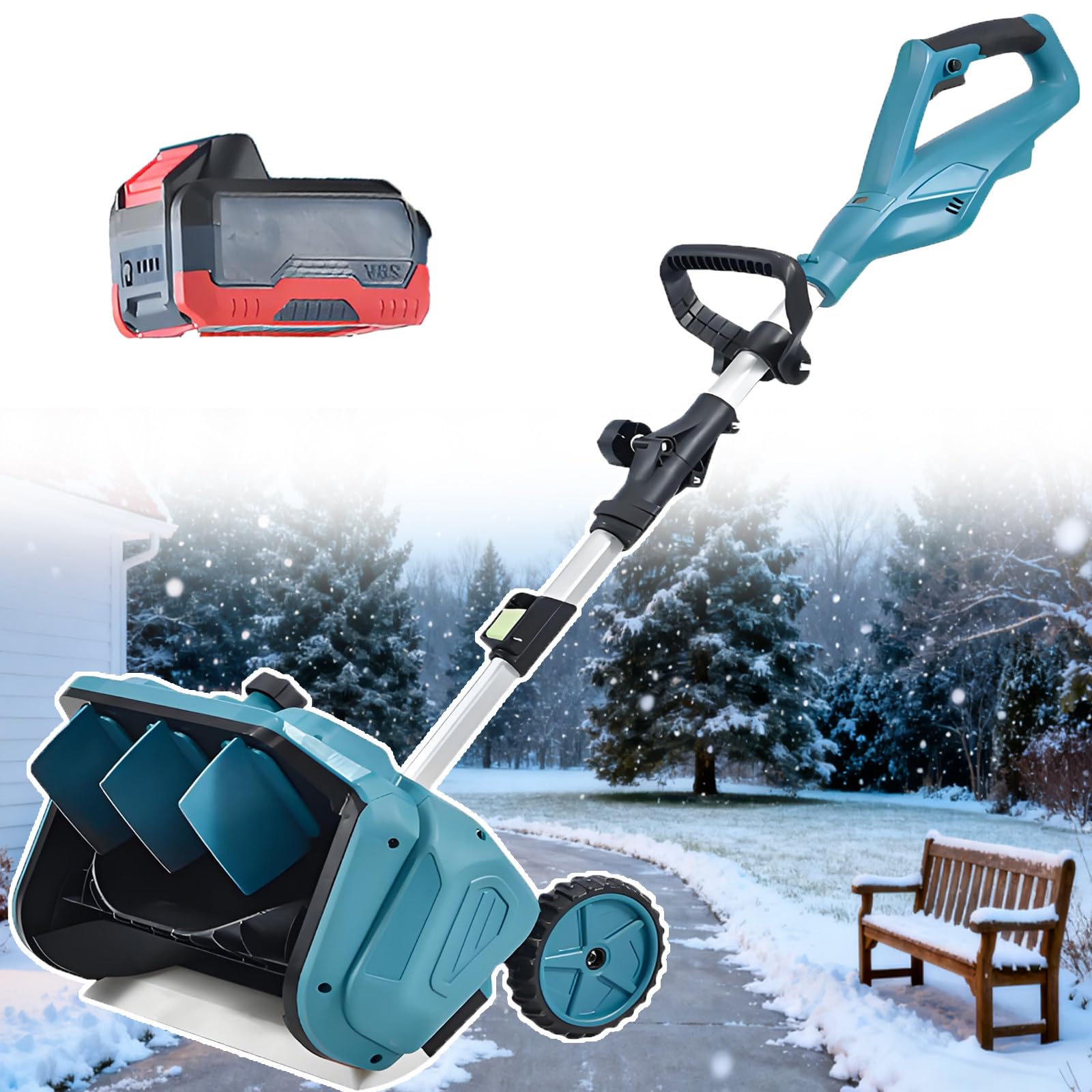 Spazzaneve elettrico senza fili, per esterni, larghezza 40,7 cm e profondità 20 cm, per verande e passerelle invernali, include 2 batterie
