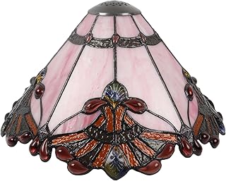 Bieye S10990 Tiffany Style Stained Glass Baroque Lampshade (13-inch Wide Pink)