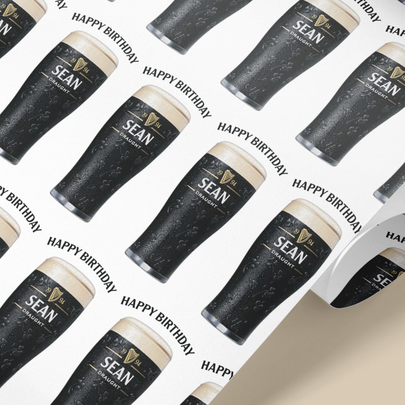 Gift Wrap 4 U Personalised Irish Stout Wrapping Paper | Custom Name & Year Gift Wrap | 61cm Wide Rolls | Birthday Present Idea | Stout Lover Wrapping Paper | 1m to 8m Lengths