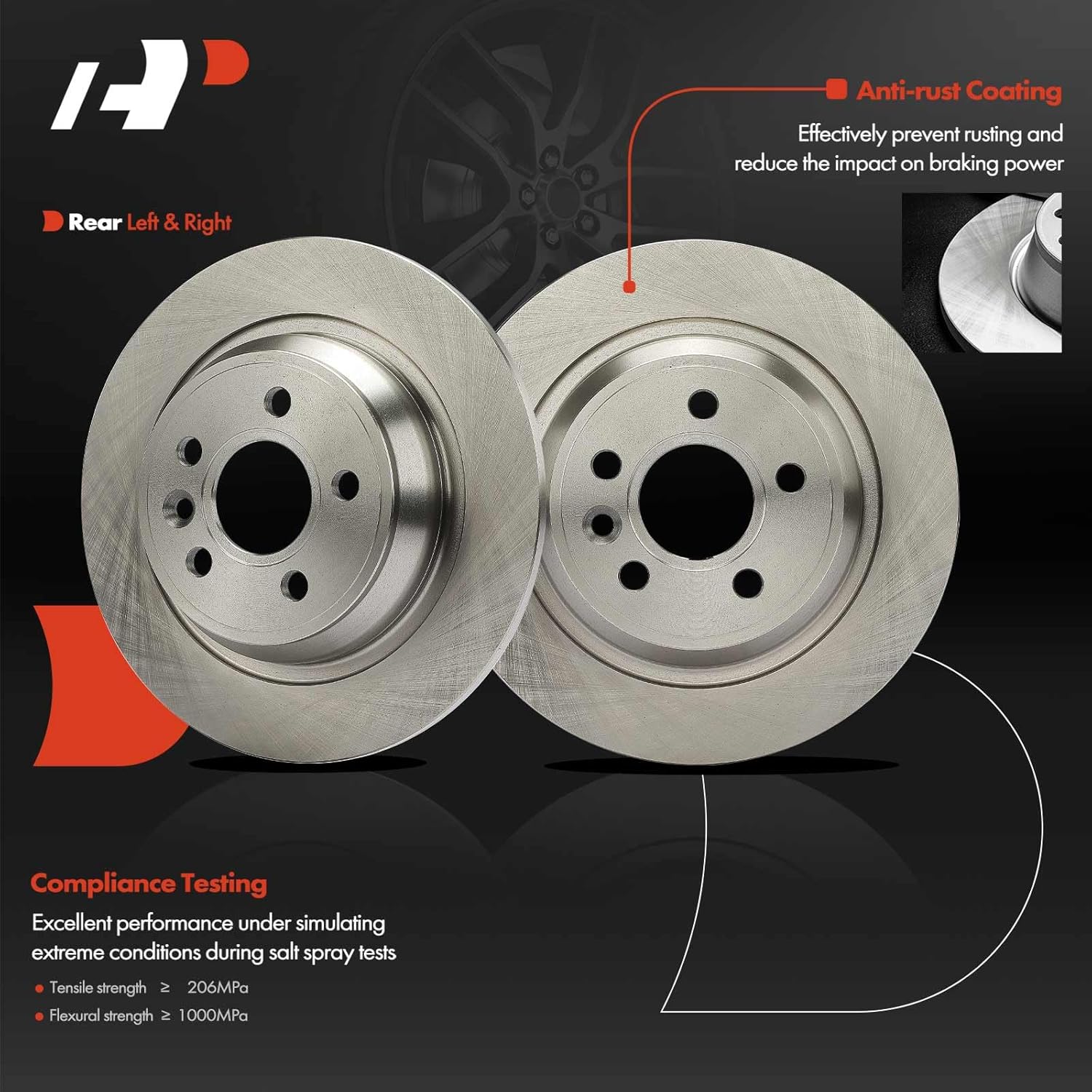 A-Premium 11.88 inch (301.7mm) Rear Solid Disc Brake Rotors + Ceramic Pads Kit Compatible with Select Land Rover Models - Range Rover Evoque 2012 2013 2014 2015, 6-PC Set