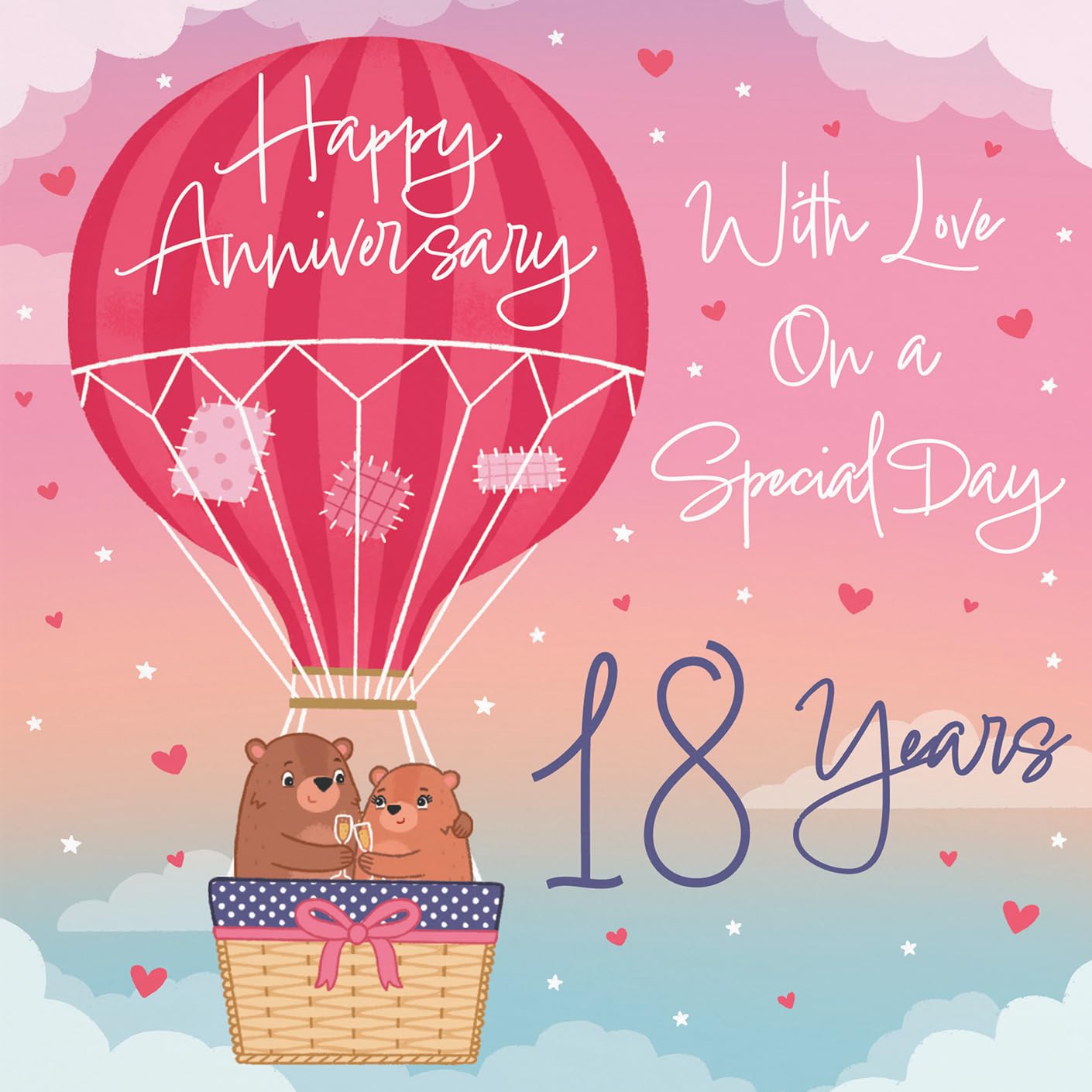 Hunts England, Hot Air Balloon 18th Anniversary Card For Him/Her, Cute Bears Collection - Image 2