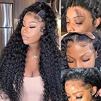 Vista 17 de Pelucas de 30 Pulgadas con Malla Frontal de Onda Profunda de Cabello Humano 180% de Densidad 13x4 Pelucas de Malla Frontal HD Transparente