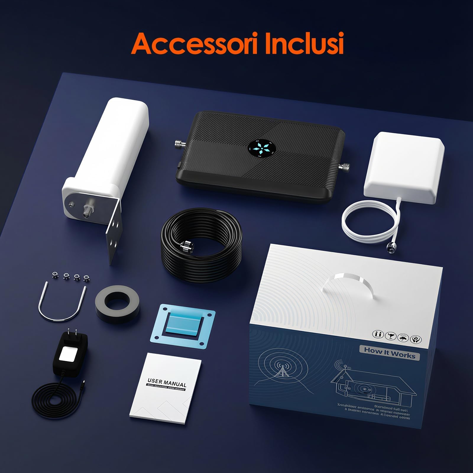 Amplificatore Segnale Cellulare 5 Banda 20/8/3/1/7 Ripetitore 4G/3G/GSM per TIM, Vodafone, Wind, Tre Potenzia Chiamate e Dati Facile Installazione per Casa e Ufficio