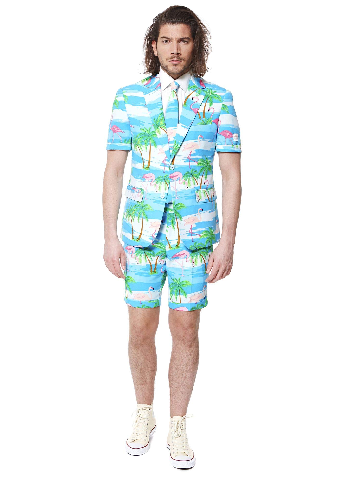 OppoSuitsMens Summer Suits In Different Prints - Includes Shorts, Short-Sleeved Jacket & Tie
