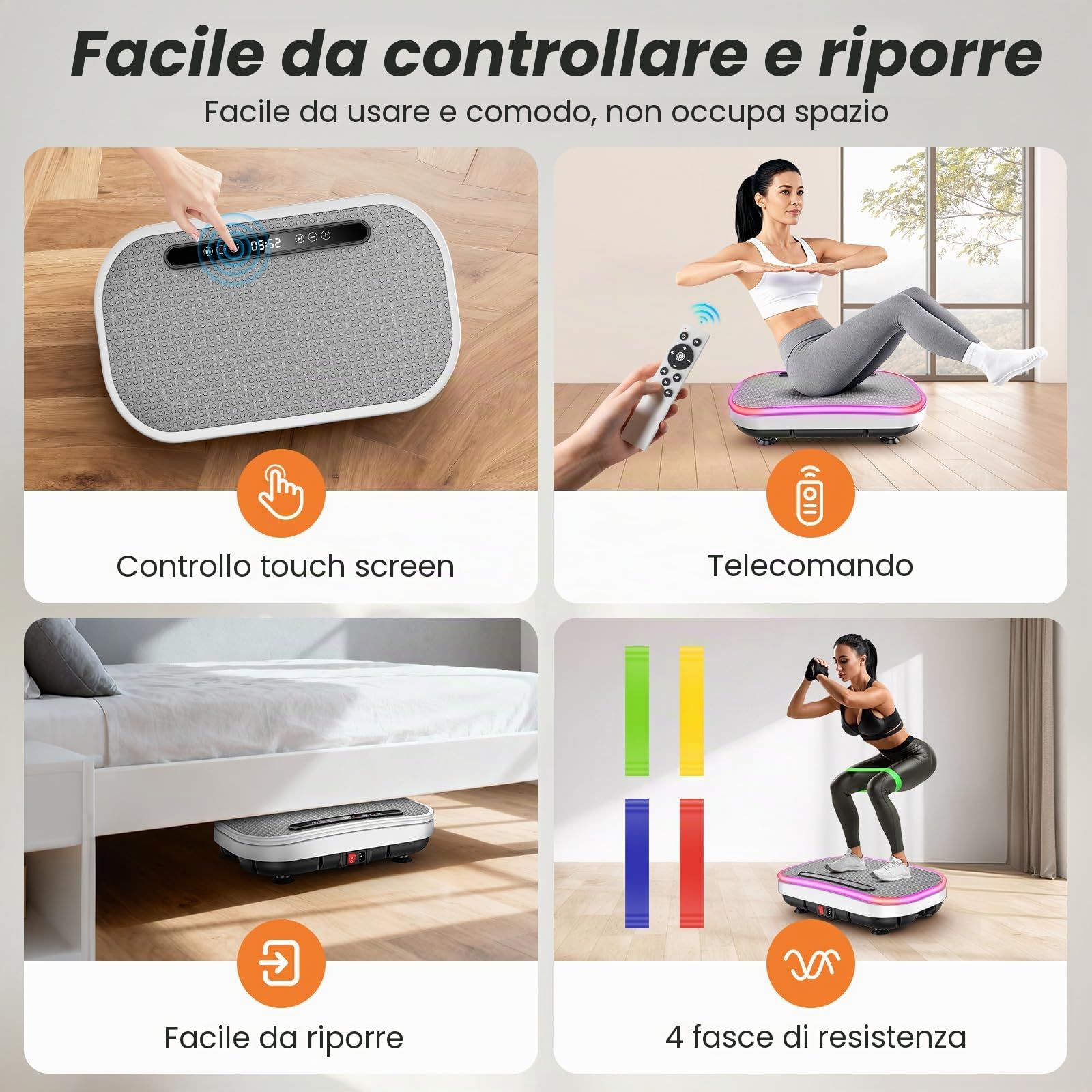 Pedana Vibrante, Pedana Vibrante Dimagrante con Banda di Resistenza, 9 Modalità Regolabili, 1-120 Livelli Di Intensità, Supporto Bluetooth, Telecomando, Schermo LED, Capacità di Carico 150KG