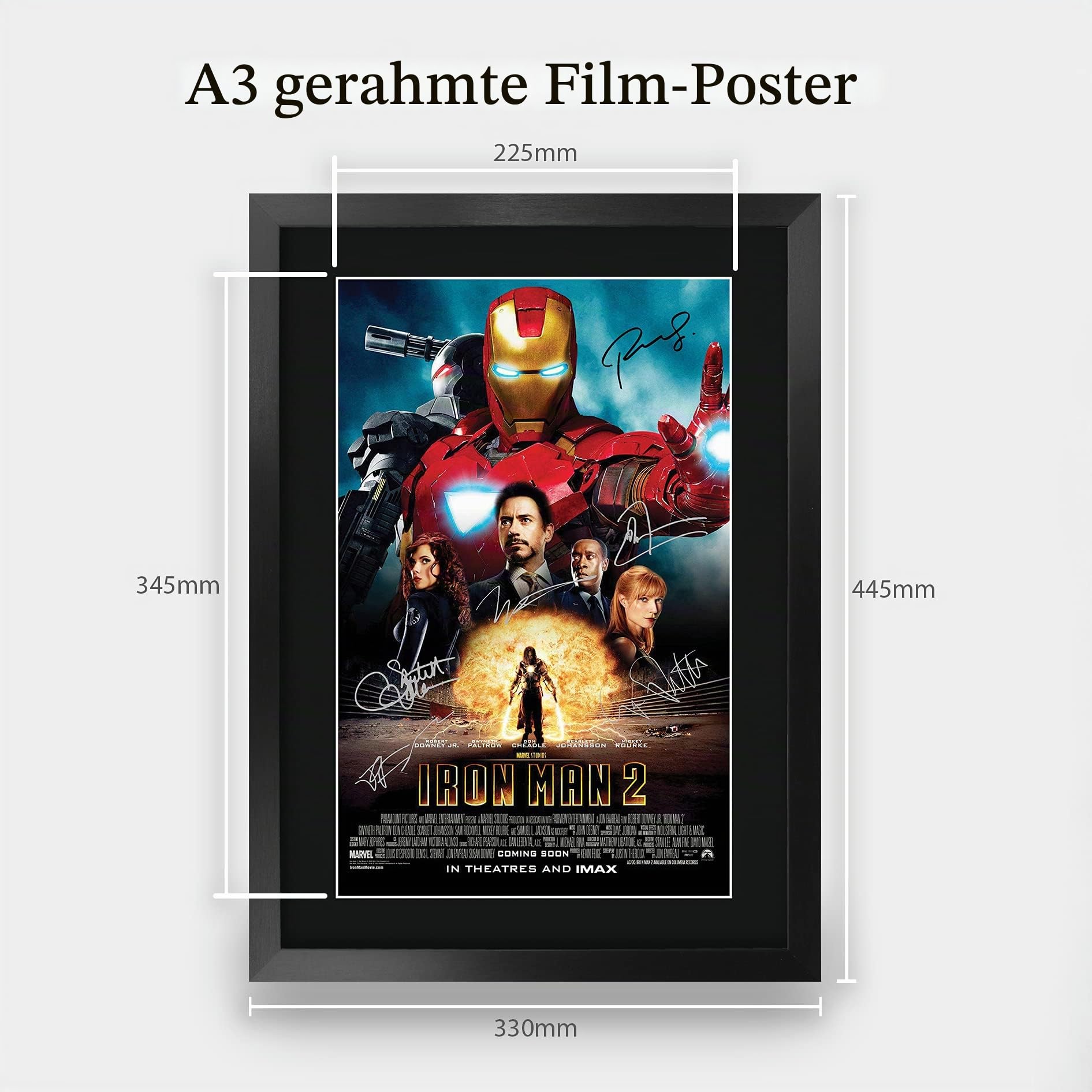 HWC Trading A3 FR Iron Man 2 Robert Downey Jr und Cast Geschenke Printed Poster Autogramm Bild für Film-Memorabilia Fans - A3 Eingerahmt