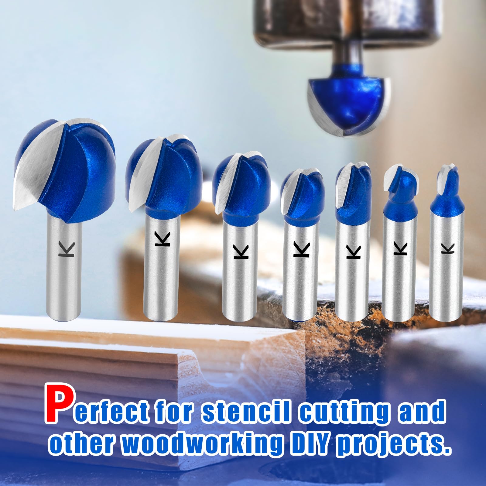 ASNOMY 7Pcs Profesional Fresas de punta redonda para Madera, 6/8/10/12/16/20/25,4 mm Redondo Nose Cove Core Box Router Bit, fresa para madera Set para el Hogar y Bricolaje