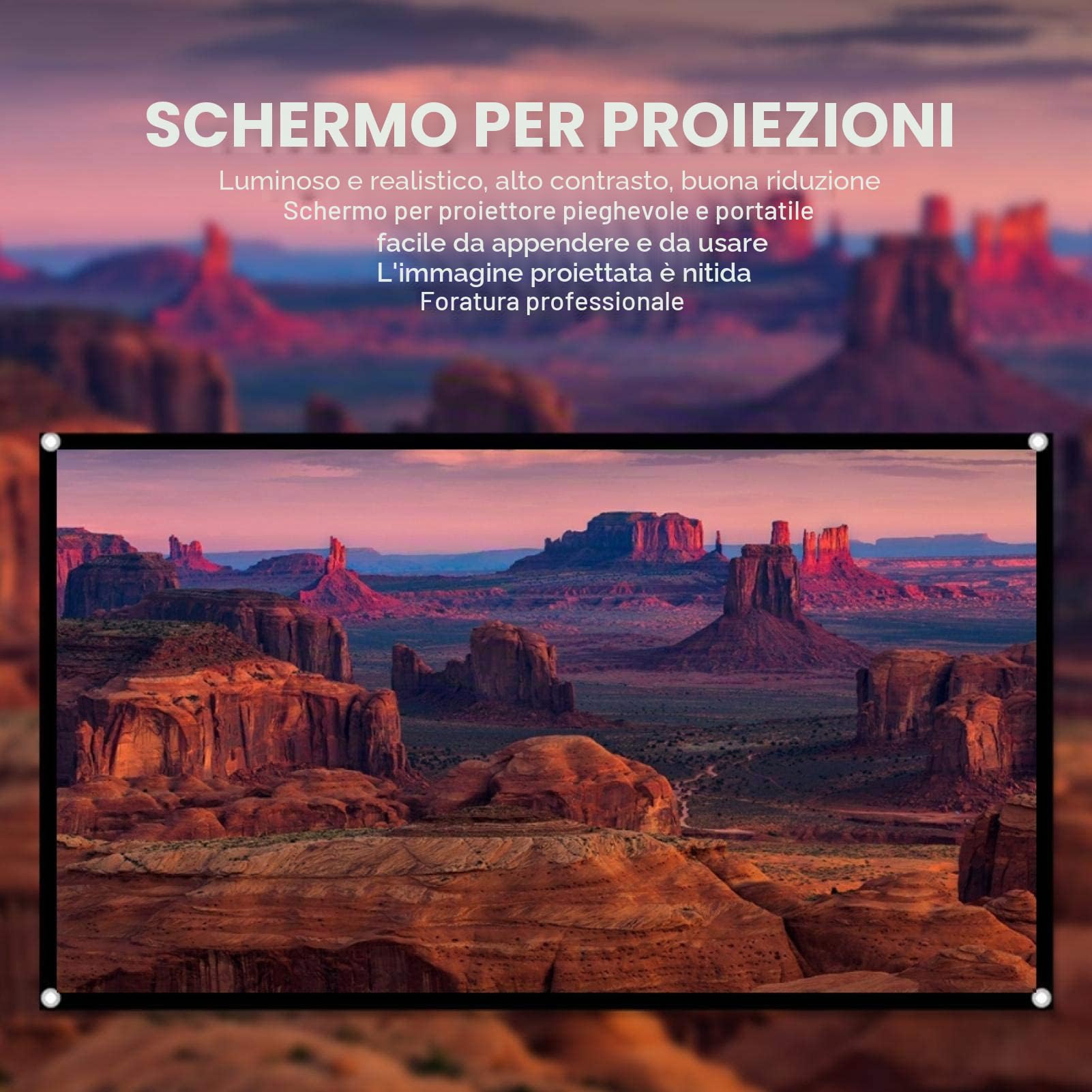 T opiky Schermo di proiezione portatile da 60 a 150 pollici, tenda di proiezione HD pieghevole 16: 9 in poliestere senza pieghe con angolo di visione visivo per film interni ed esterni(70")