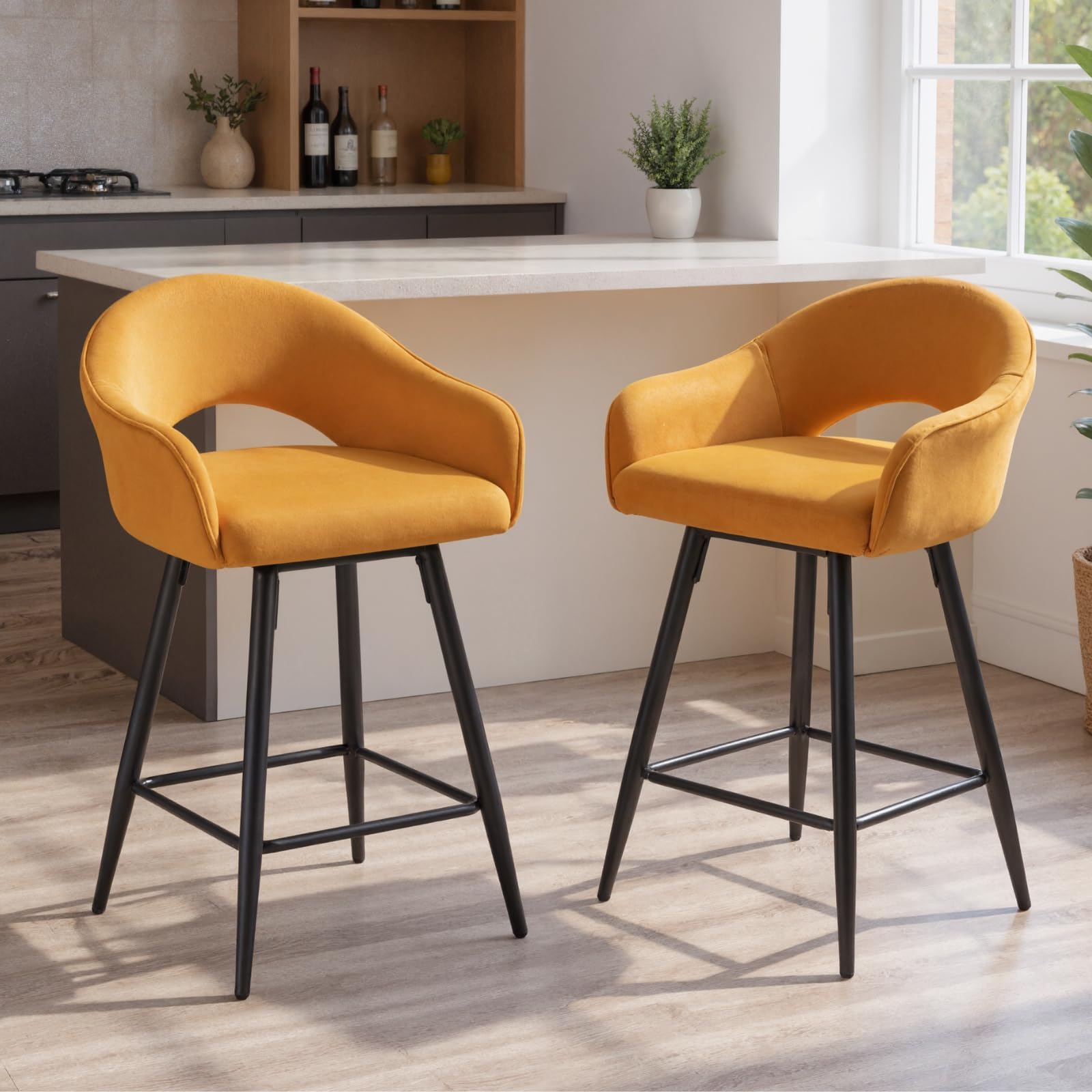 Ya-Home Swivel Bar Stools Set of 2 Kitchen Stools with Metal Legs, Yellow