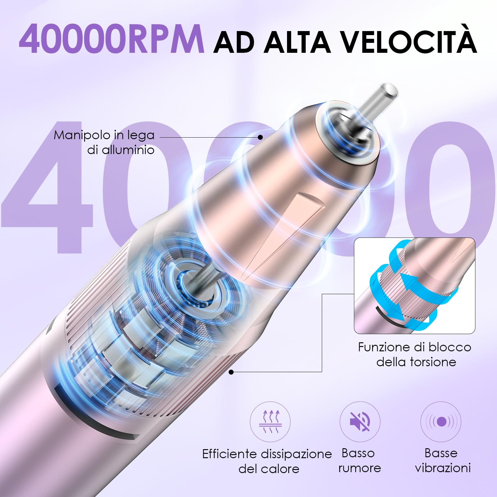 HOMEASY Fresa Elettrica per Unghie Professionale Set Portatile Multifunzione con 16 Testine in Metallo e Ceramica Ricaricabile Display LCD Intelligente per Manicure e Pedicure Viola Rosa