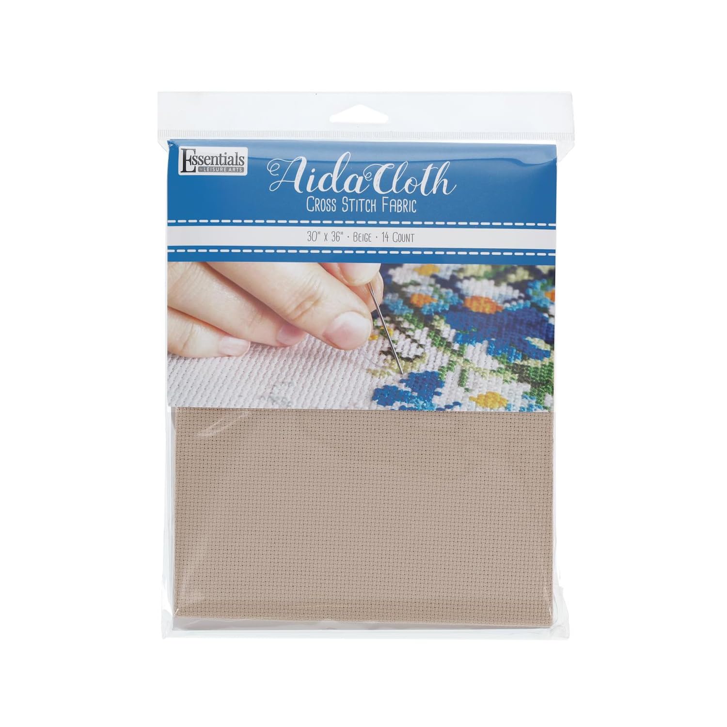 Essentials By Leisure Arts Aida Cloth, 14 Count, 30" x 36", Beige Cross Stitch Fabric for Embroidery, Cross Stitch, Machine Embroidery and Needlepoint