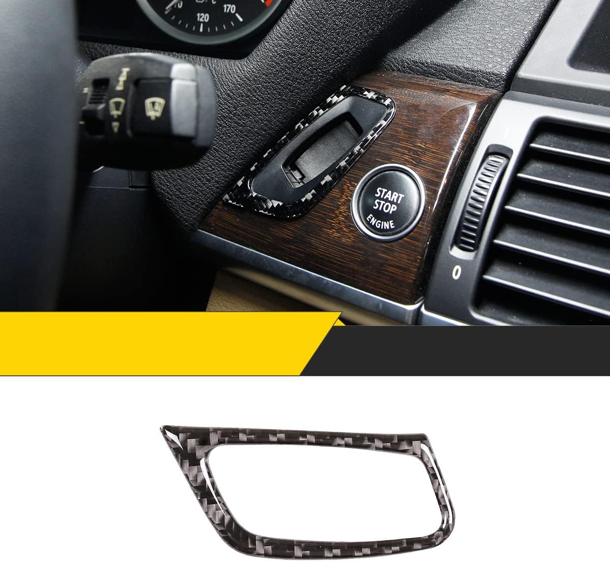 Fit for BMW X5 X6 E70 E71 2008-2013 Car Key Start Position Decoration Sticker, Soft Carbon Fiber Interior Frame Protection Accessories 1pc (Style A (LHD))