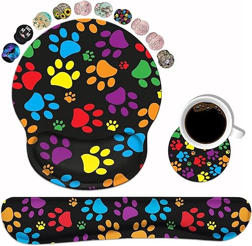 Juego de reposamuñecas para teclado y mouse con posavasos, base de goma antideslizante, alfombrilla ergonómica para mouse para juegos en casa,