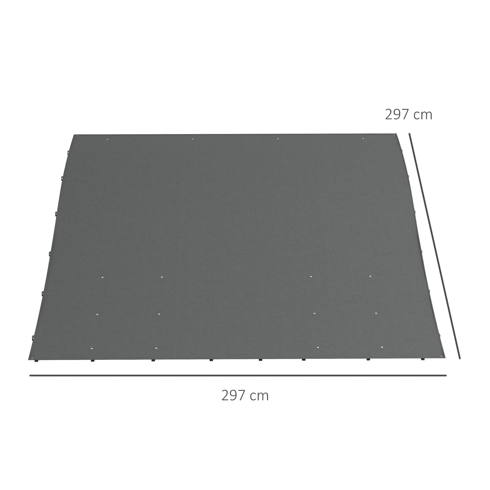 Outsunny Lona de Recambio para pérgola de jardín 3x3 m con 16 Agujeros de Drenaje, Ganchos y Anillas, Cubierta de poliéster para pérgola de cenador, Gris Oscuro