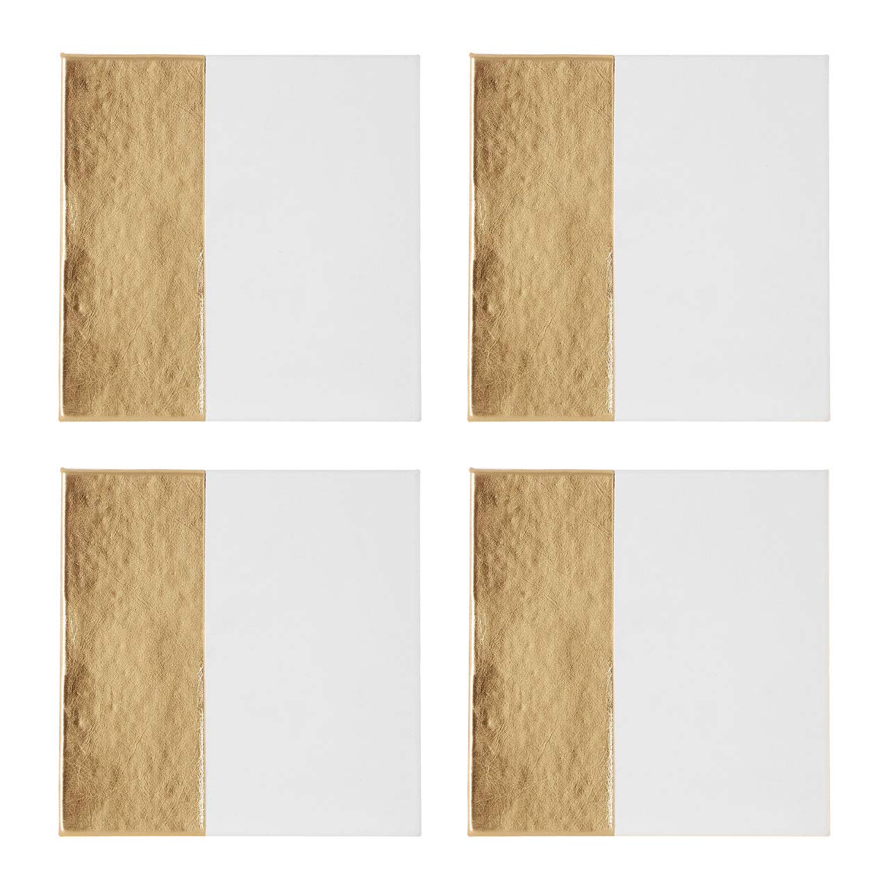 Geome Dipped Coasters, Square, Leather Effect/White & Gold, Set of 4