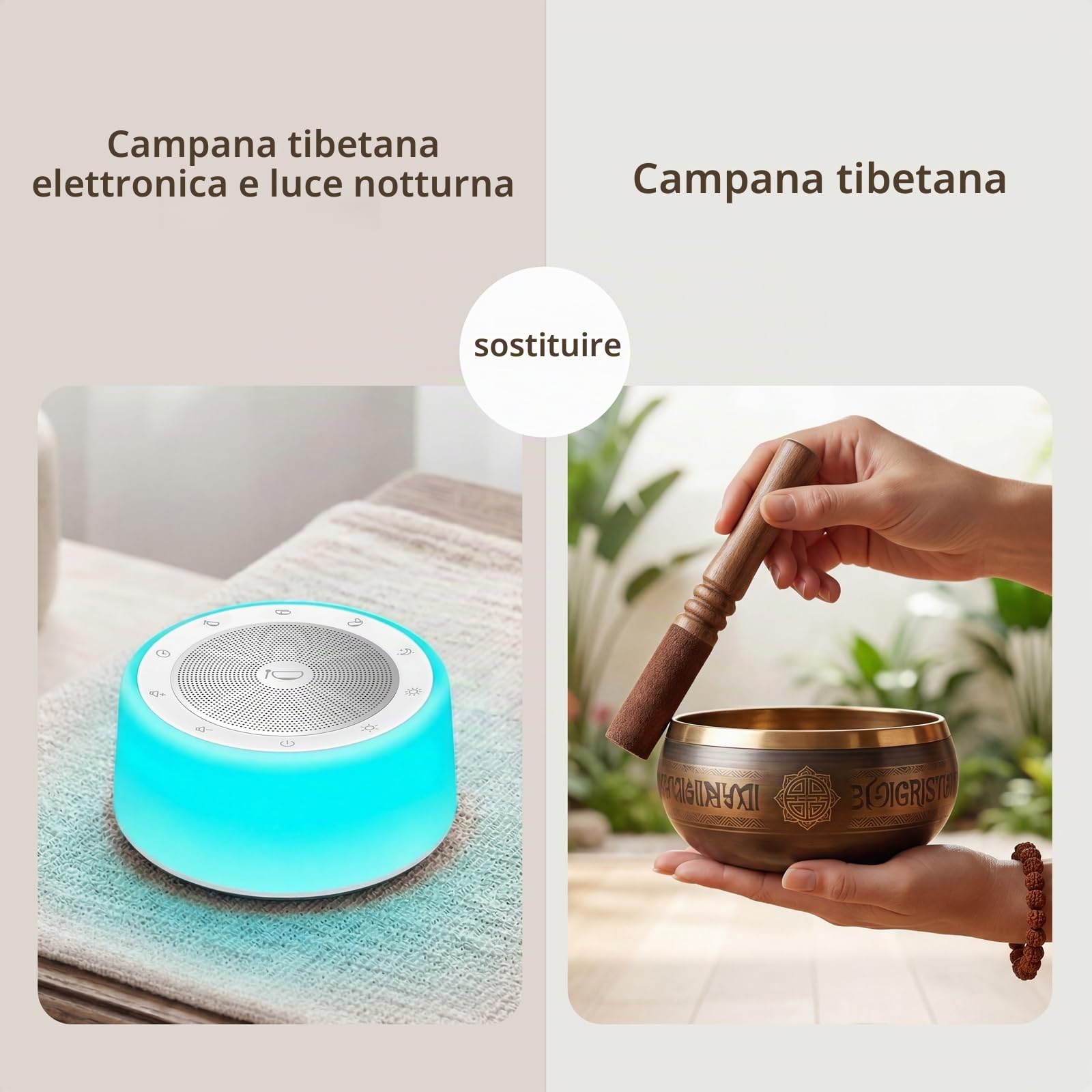 Kipcush Macchina tibetana per campane tibetane – 5 campane sonore per yoga, meditazione, consapevolezza, guarigione, guarigione dei chakra e sollievo dallo stress, timer e funzione di memoria, plug in