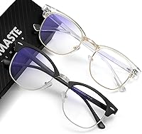 Vista 17 de Lentes de bloqueo de luz azul, vintage, medio marco, lente transparente UV, antifatiga ocular, gafas de juegos para computadora para mujeres