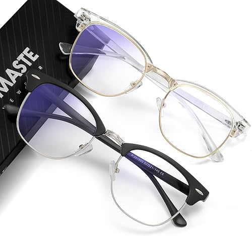 Vista 16 de Lentes de bloqueo de luz azul, vintage, medio marco, lente transparente UV, antifatiga ocular, gafas de juegos para computadora para mujeres