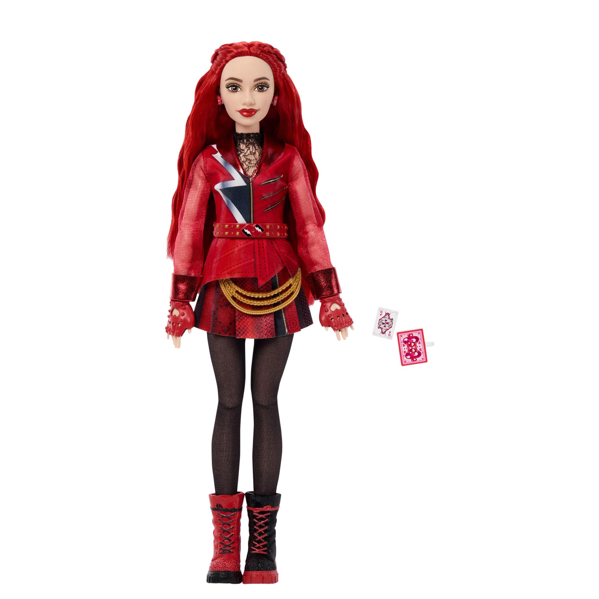 Mattel Disney Descendants: Wicked Wonderland - Red figlia della Regina di Cuori, bambola ispirata al film con abito rosso e nero e accessori rimovibili inclusi, JMP45 | Bambola alla moda figlia della Regina di Cuori con abito rimovibile e mazzo di carte,