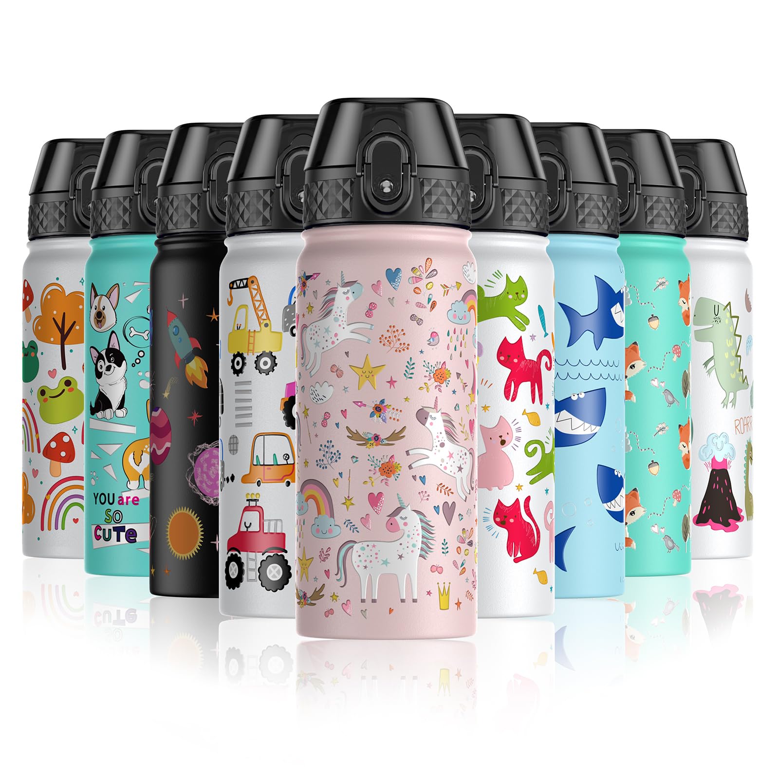 OLDLEY 550ml/18oz Kids Stainless Steel Water Bottle with Straw for School Insulated Metal Water Bottles Leakproof Reusable Double Wall Vacuum Small Flask Keep Drinks Hot Cold for Boys Girls (Unicorn)