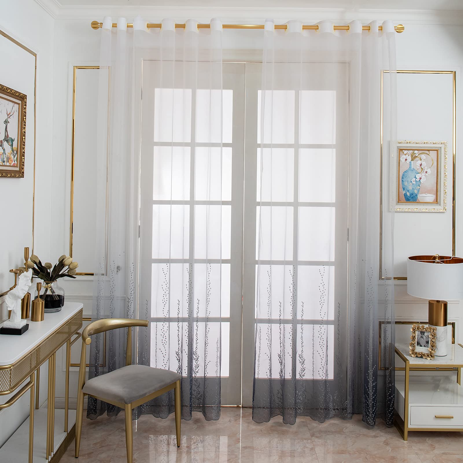 Gebin Grey 2 Panels Gradient Semi Sheer Window Curtains, Window Voile Panels/Drapes, Luxury Ombre Window Elegant Curtains For Dining Bedroom Decor (,52 X 84 In)