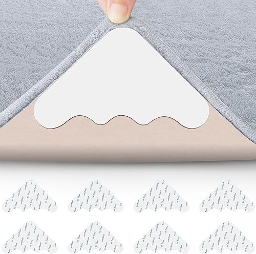 Agarrador de alfombra para suelos de madera dura, paquete de 8 adhesivos para alfombras de área, suelos de azulejos, almohadillas antideslizantes de