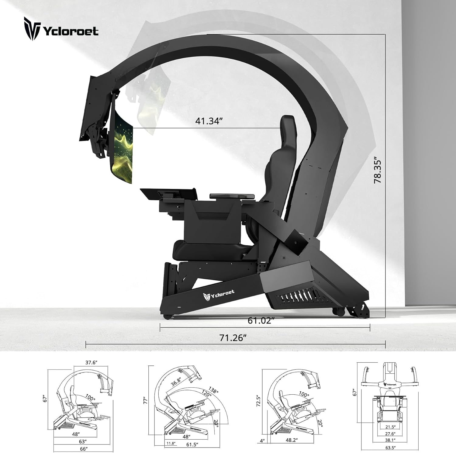 Zero Gravity Gaming Cockpit - 5-Screen Ergonomic Workstation w/ 800mm Eye-Safe Viewing, Massage Chair & RGB for PC/PS5/Xbox Battlestations