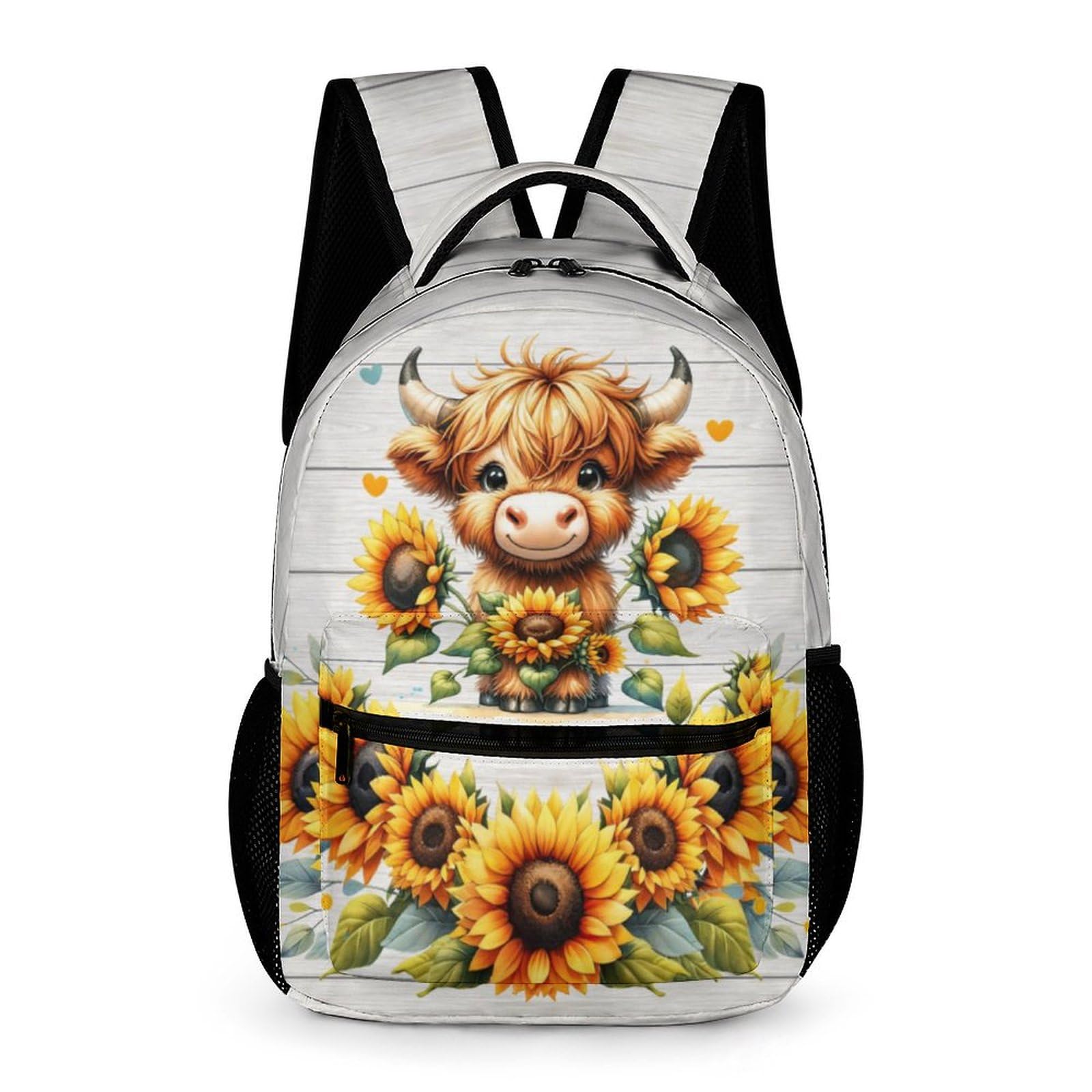 ZCJB-WSRY Highland Cow Backpack for Kids Girls Boys School, 16 Inches Cute Highland Cow Theme Bookbag, Adjustable, Lightweight, Large Capacity,