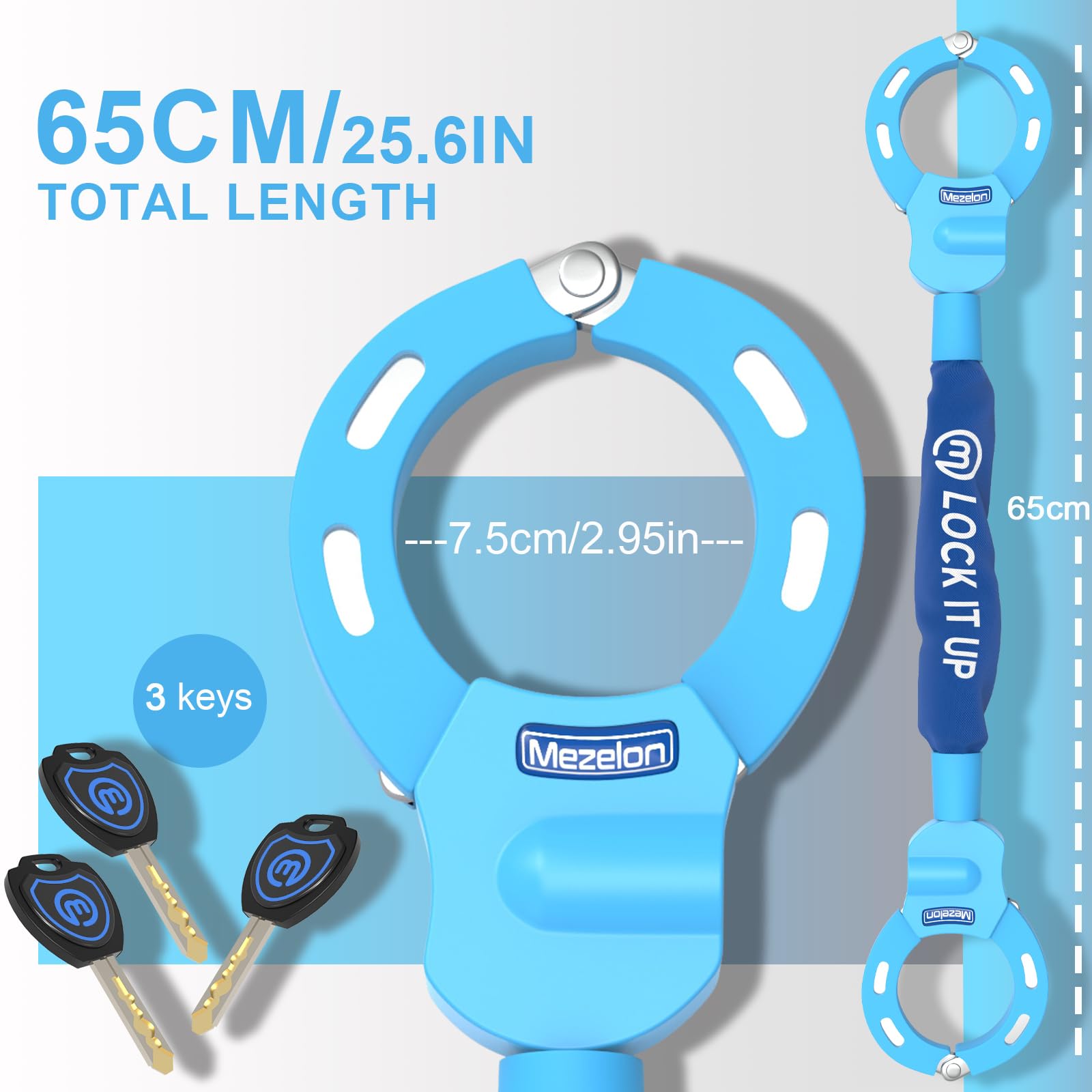 Antifurto Bici | Antifurto Monopattino Elettrico, Catena Lucchetto (4 Colori) Ideali per Biciclette, Scooter Elettrico, Moto