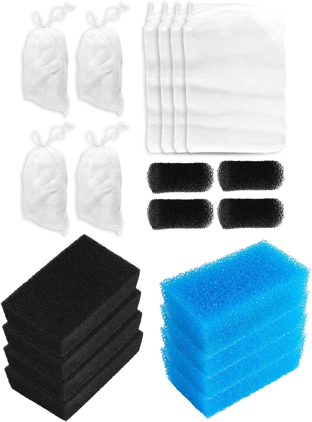 Aquarium Media Maintenance Kit Replacement Fits for AC50 Power Filter, Includes 4 Foam Filters, 4 Carbon Sponge Filters, 4 Intake Strainer Sponges, 4 Pack Ceramic Rings