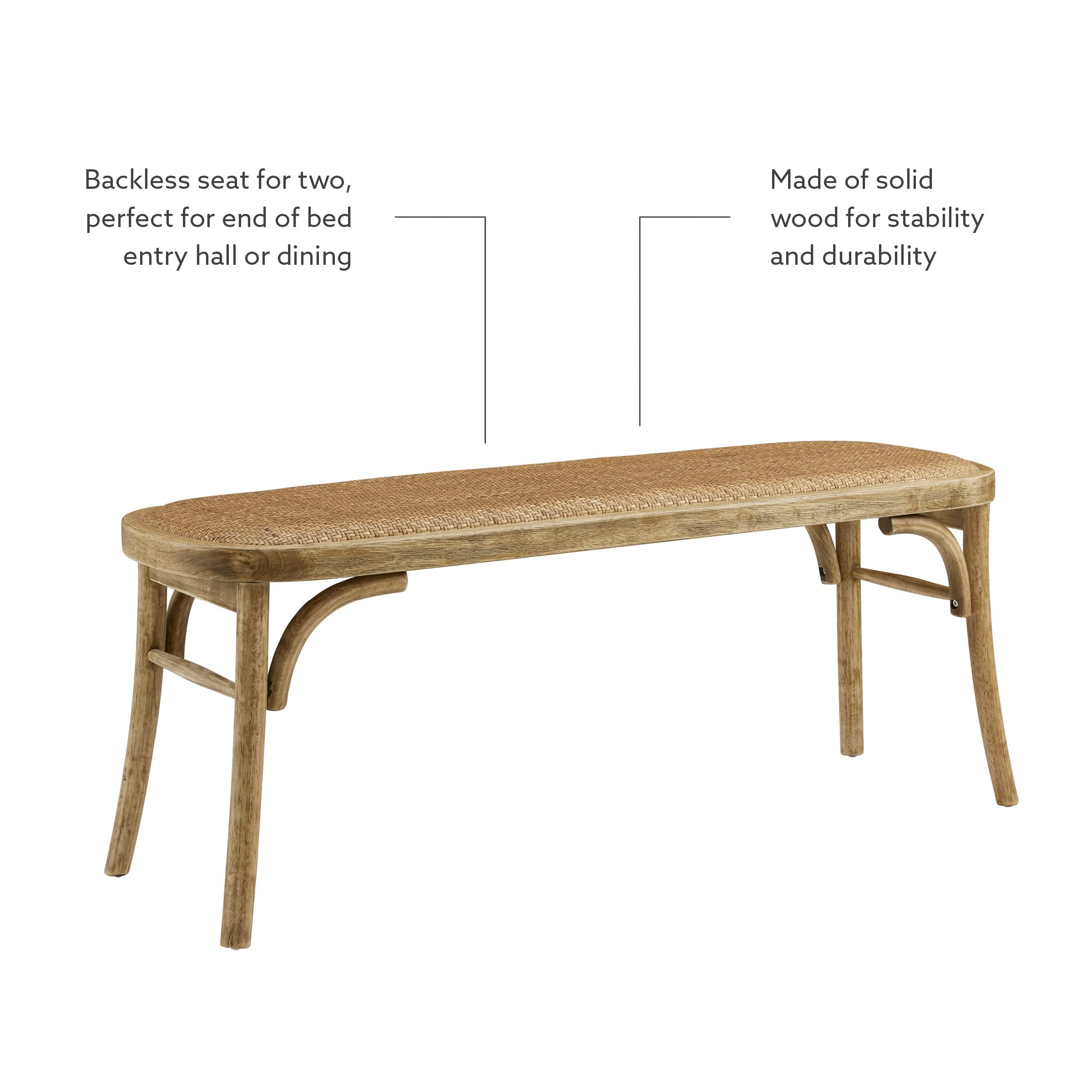 Linon Hank Natural Bentwood Bench with Natural Woven Rattan Seat
