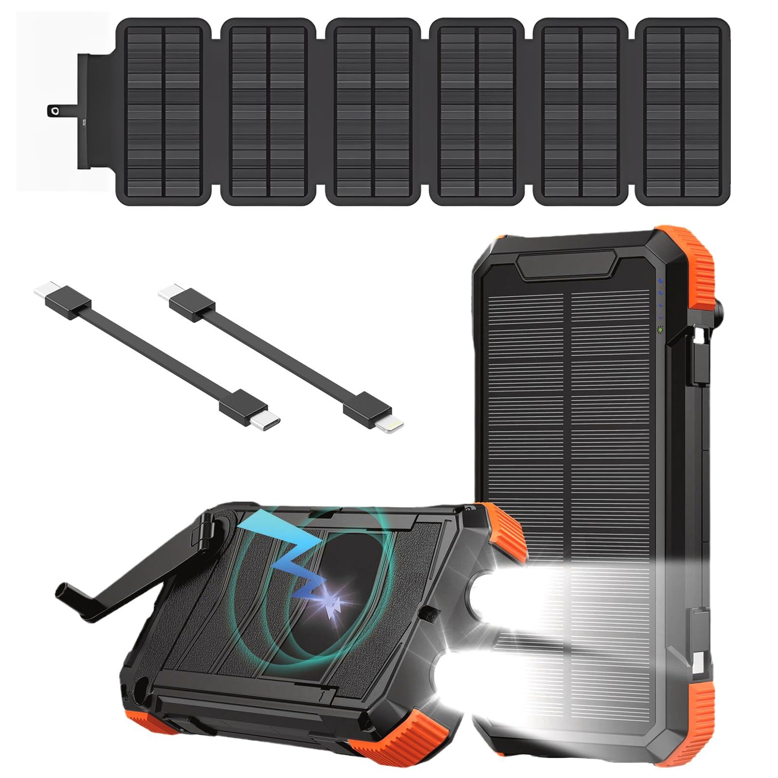 Super Power Bank Solar, Sestuplo Wireless 20000 mAh + LED Ad Alta Intensità + 3 Porte di Ricarica Rapida 22,5 W | Caricatore Solare | Caricatore Portatile | Batteria Solare
