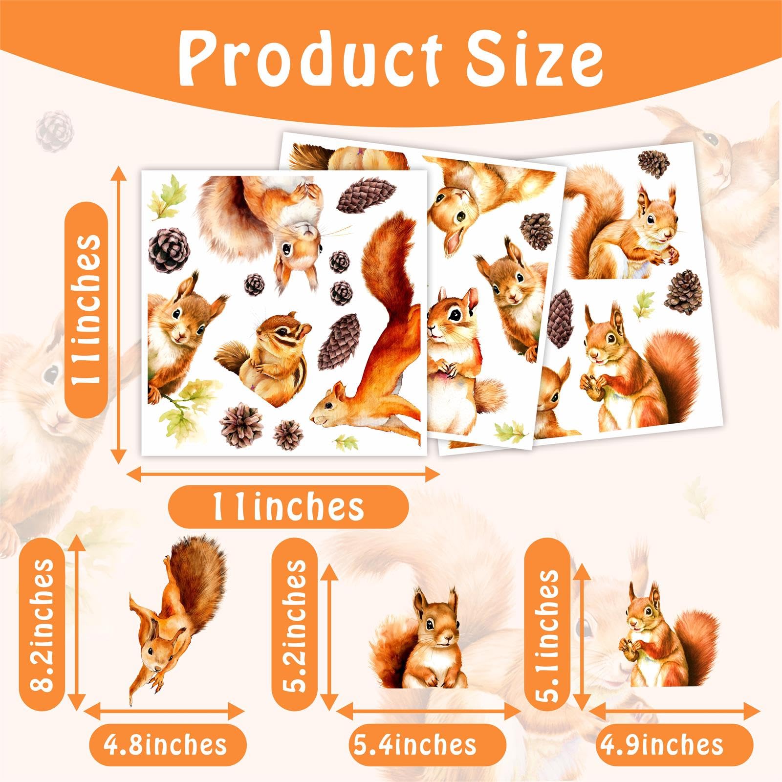 Autocollant de fenêtre en forme d'écureuil mignon et réaliste - Motif animaux sauvages - Décoration murale pour chambre d'enfant, crèche