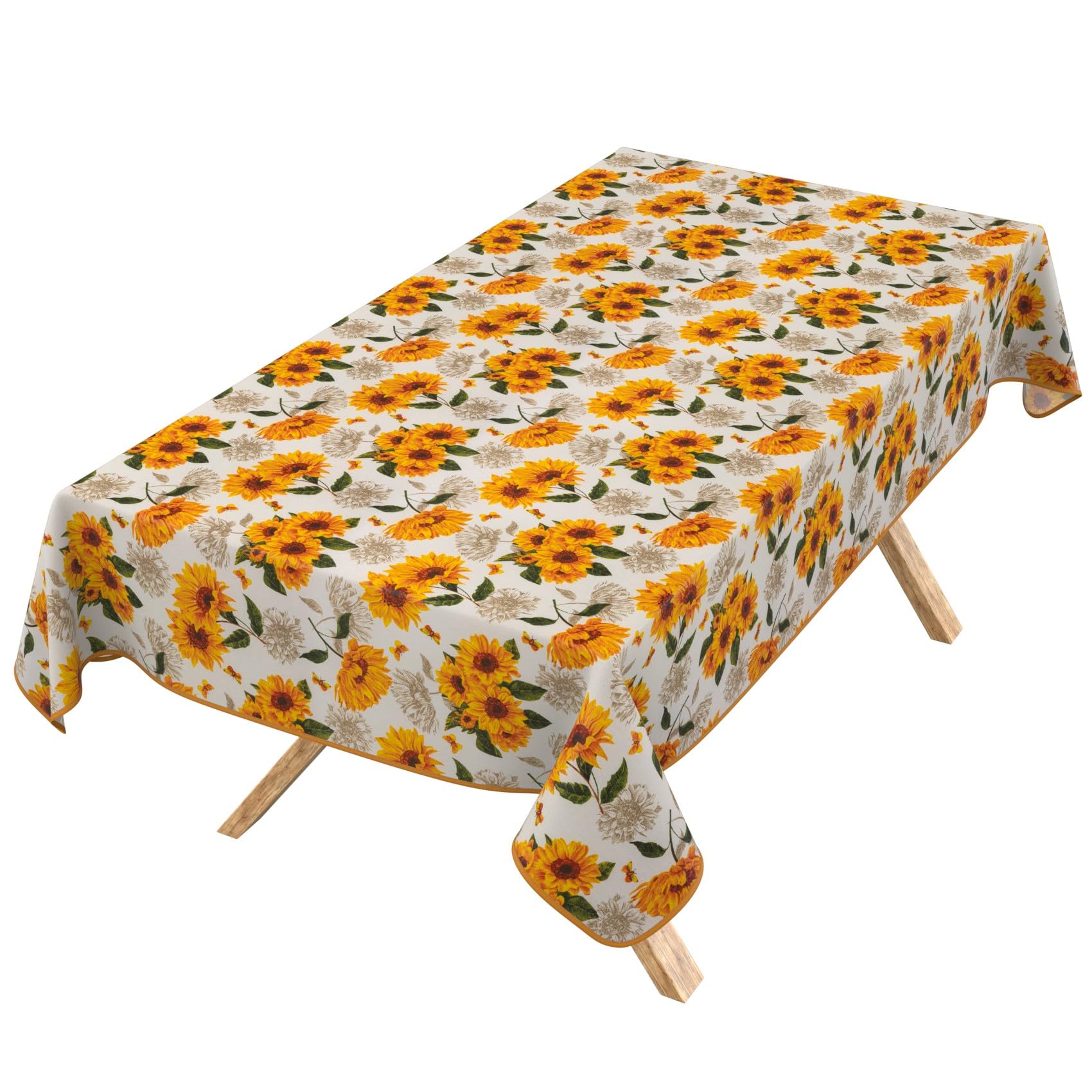Mantel lavable, fácil de limpiar, de algodón, poliéster, antimanchas, para jardín, diseño de girasoles, 260 x 140 cm, para interior y exterior