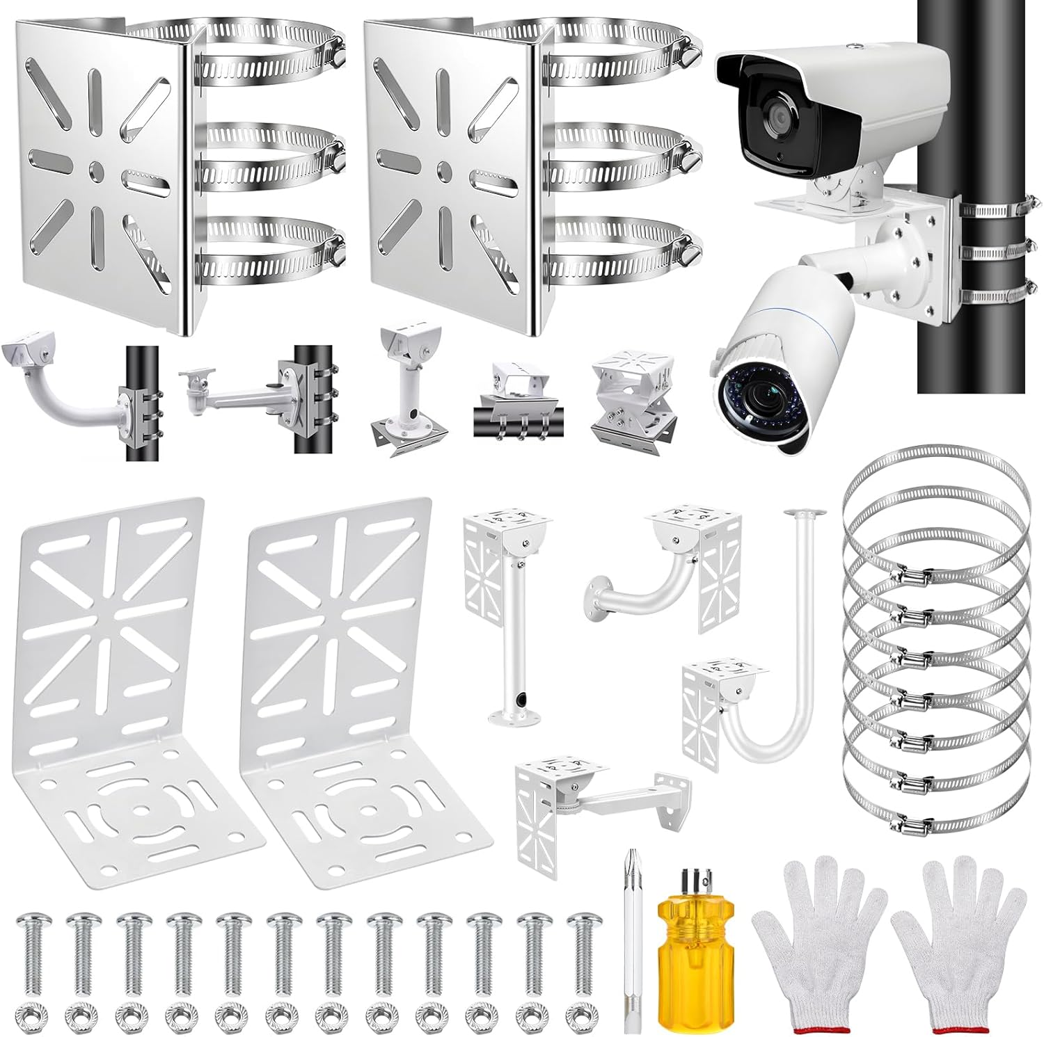 4-piece CCTV Monitoring Universal Installation Bracket, Suitable for Monitoring Camera PTZ Dome Indoor and Outdoor AP Access Point Client CPE, for Poles with a Diameter of 1.57-4.72 inches