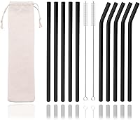 Vista 1 de JASHII Pajitas de vidrio negro, 10 popotes de cristal reutilizables con cepillo limpio, 7.87 x 0.3 pulgadas, pajitas de vidrio portátiles