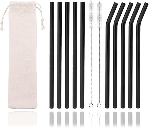 Miniatura 10 de JASHII Juego de 10 pajitas de vidrio reutilizables blancas con cepillo limpio, pajitas de vidrio portátiles de 7.87 x 0.3 pulgadas para batidos, té,