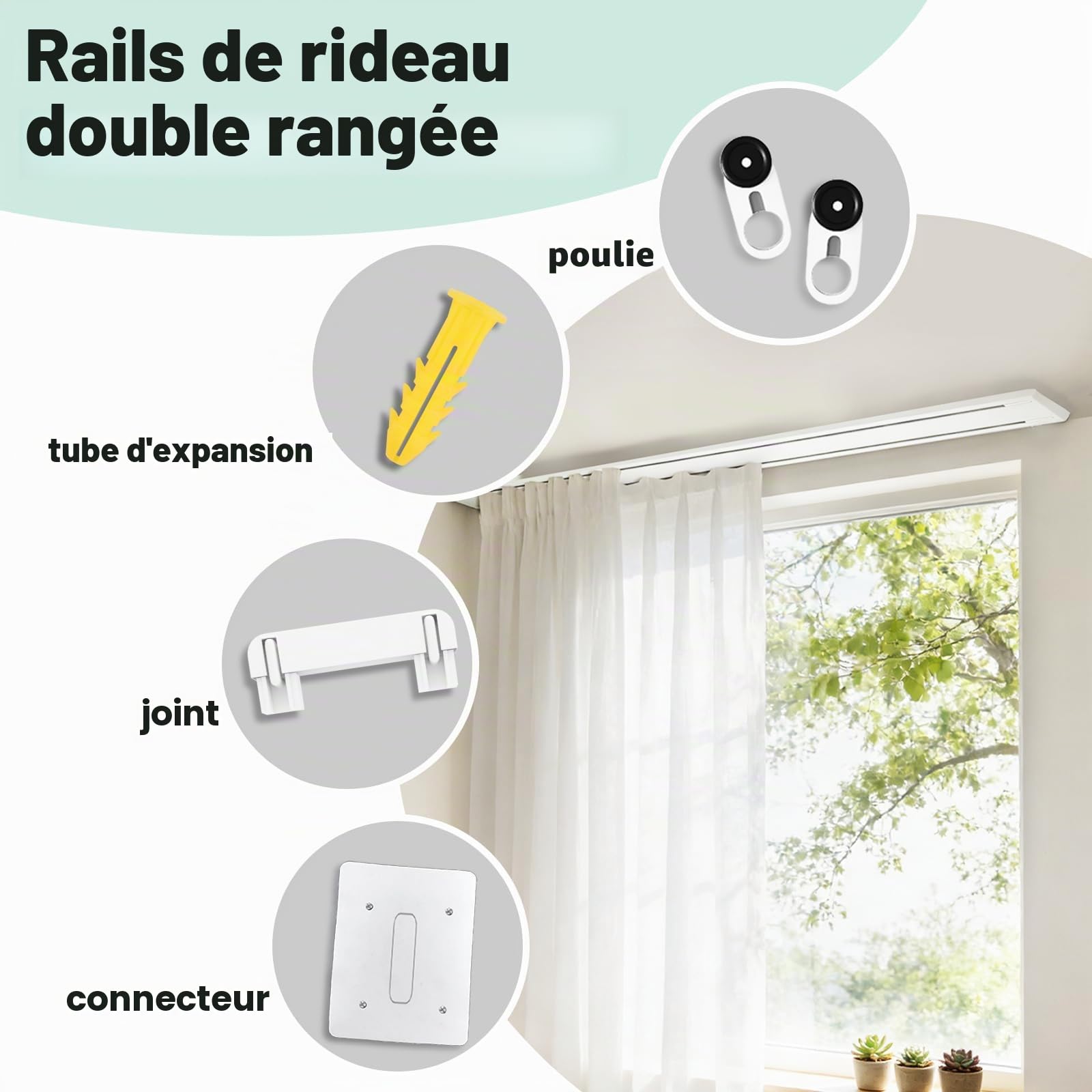 Rail de Rideau Double pour Plafond, Tringle à Rideaux 2 Voies, 380cm | Aluminium, Blanc Silencieux Séparation de Pièce pour Salon, Chambre, Hôpital