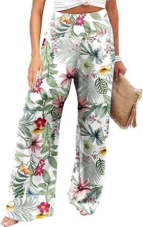 JZC Women's Palazzo Lounge Pants Stretchy Wide Leg Casual Pants Comfy High Waist Flowy Pants S-3XL