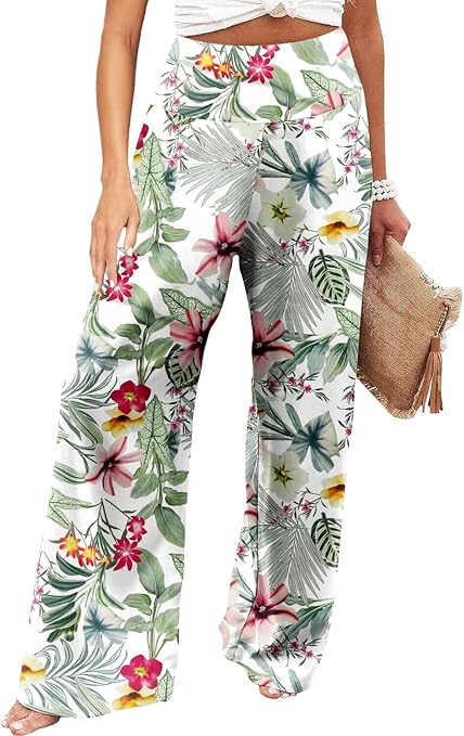 JZC Women's Palazzo Lounge Pants Stretchy Wide Leg Casual Pants Comfy High Waist Flowy Pants S-3XL