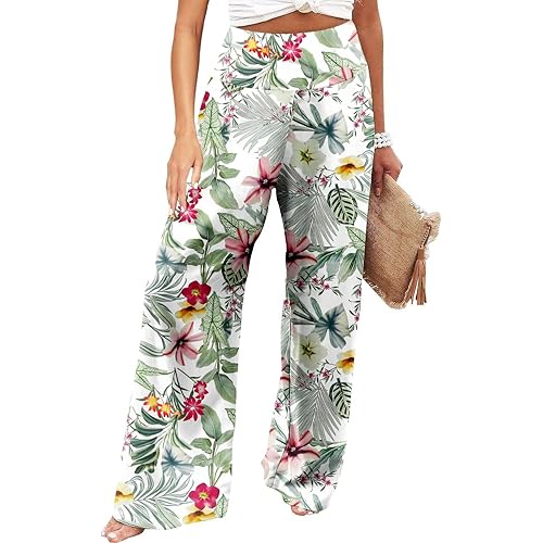 JZC Women's Palazzo Lounge Pants Stretchy Wide Leg Casual Pants Comfy High Waist Flowy Pants S-3XL